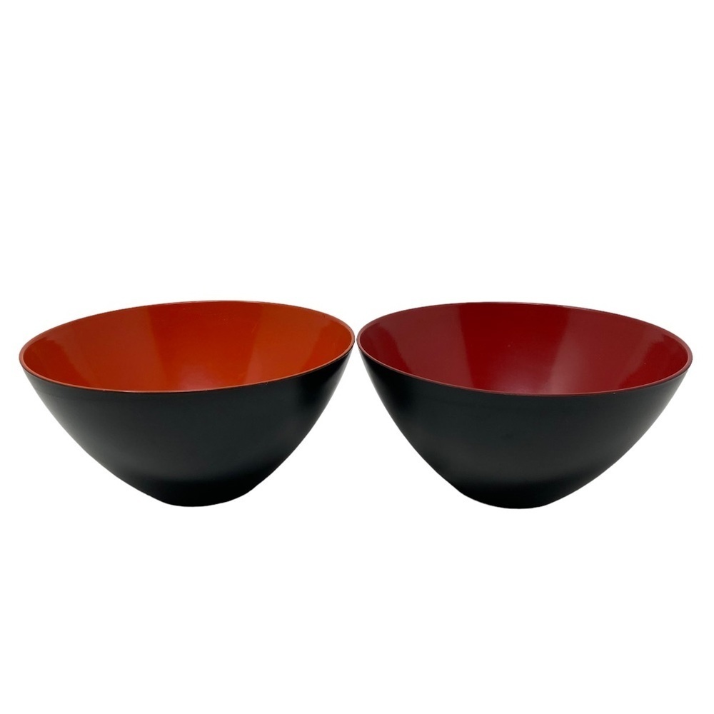 Authentic, Japanese Miso, Soup Bowls Set of 2. Black, Ted and Orange.